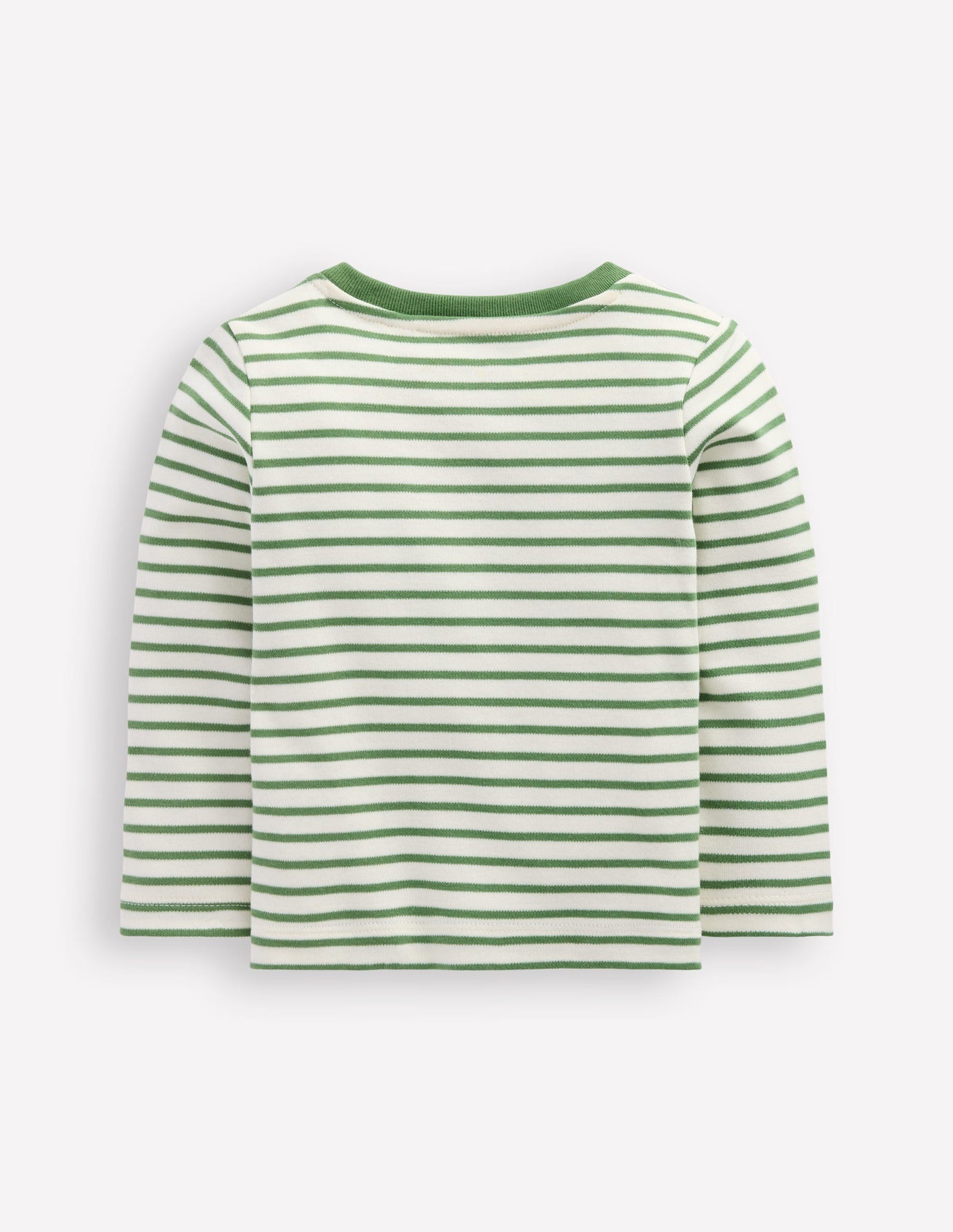 Long Sleeve Appliqué T-shirt-Ivory and Newt Green Stripe