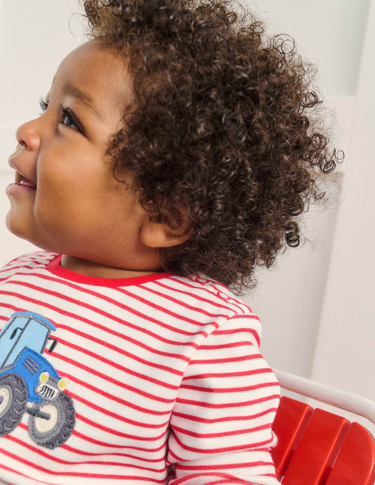 Boys Applique T-Shirt-Soft Ivory and Jam Red Stripe