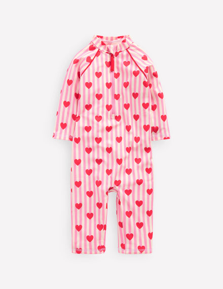 Printed Sun Safe Surfsuit-Bubblegum Pink Heart Stripe