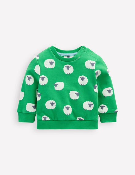 Printed Sweatshirt-Sapling Green Sheep