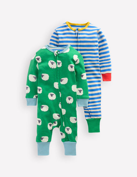 Twin Pack Rompers-Sapling Green Sheep