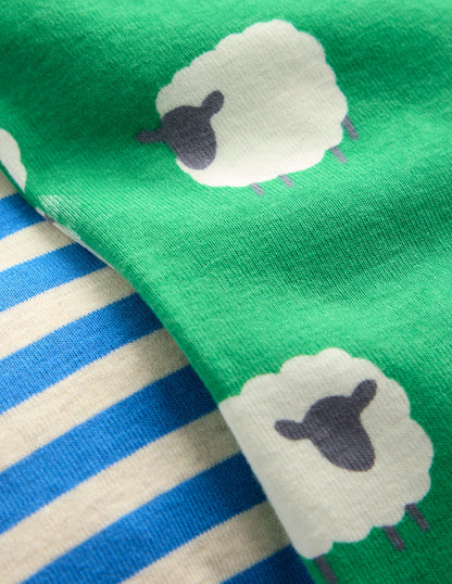 Twin Pack Rompers-Sapling Green Sheep