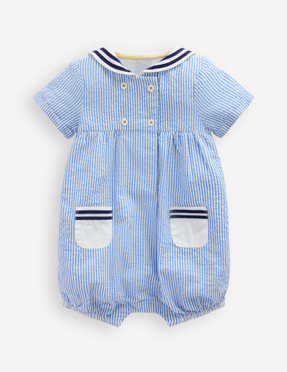 Boys Heritage Nautical Romper-Vintage Blue Ticking Stripe