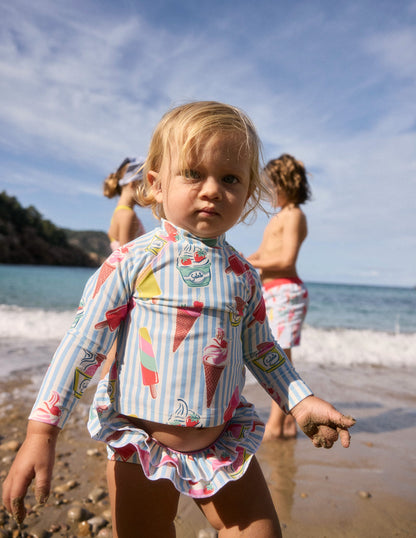 Frilly Rash Vest Set-Vintage Blue Ice Creams