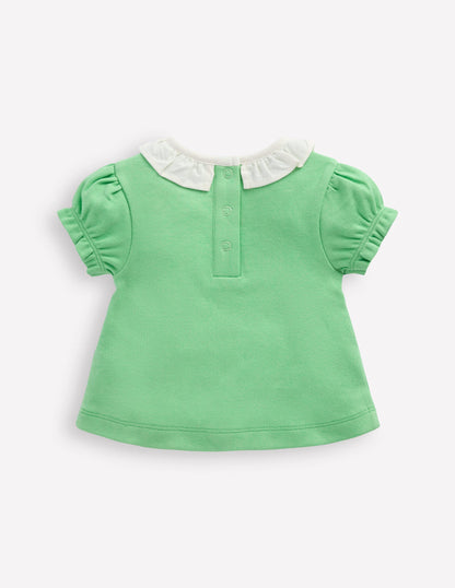 Ruffle Neck T-Shirt-Green Guinea Pig