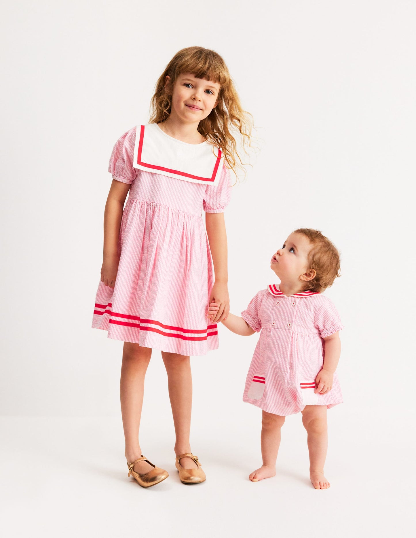 Heritage Nautical Romper-Pink Ticking Stripe