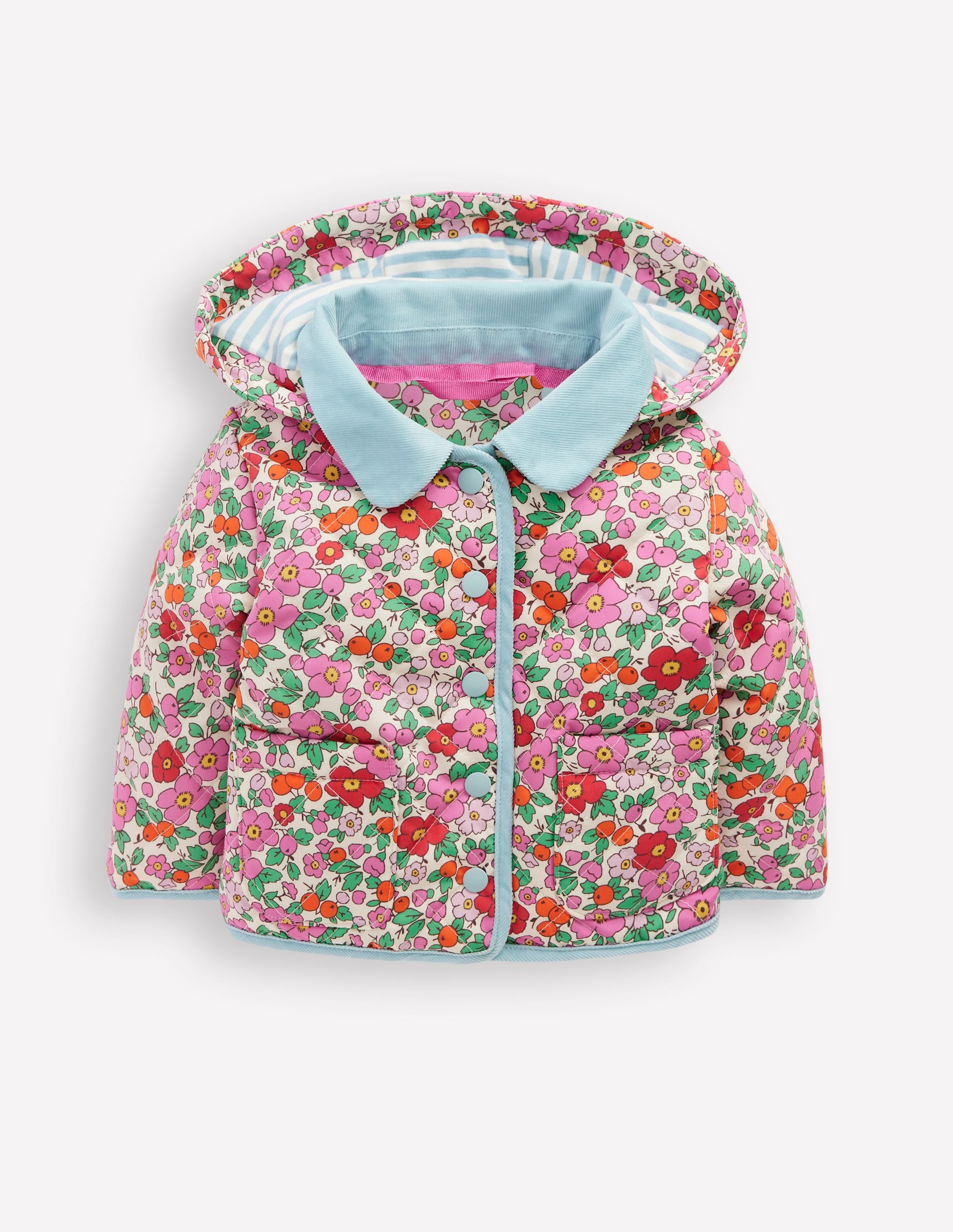 Quilted Hooded Jacket-Pink Apple Blossom Floral - Image 1