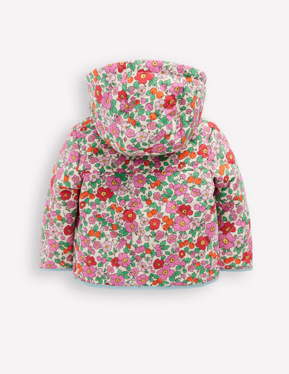 Quilted Hooded Jacket-Pink Apple Blossom Floral