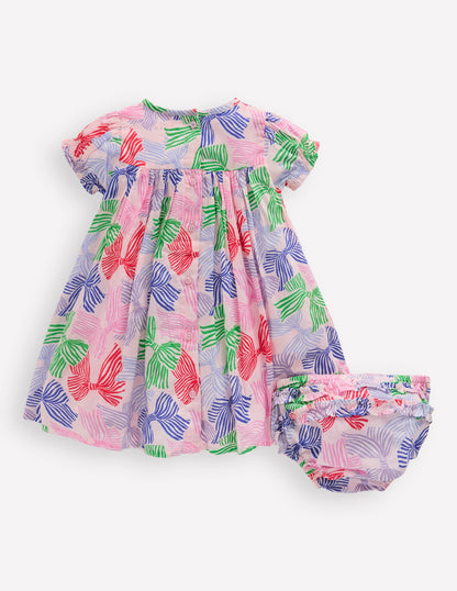 Gathered Woven Dress-French Pink Bows