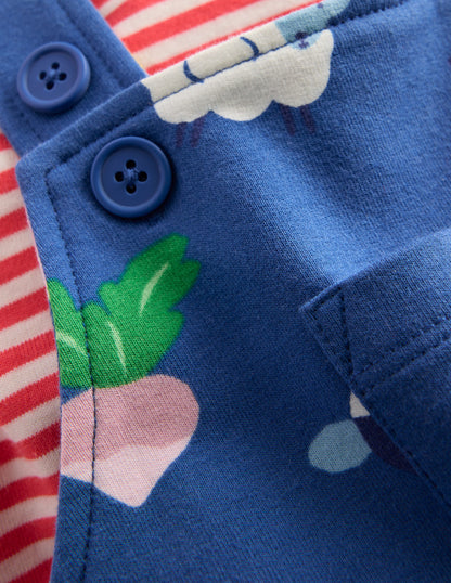 Printed Jersey Dungaree Set-Delft Rainbow Farm