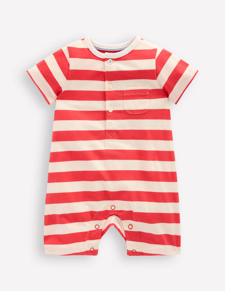 Jersey Romper-Jam Red and Ivory Stripe