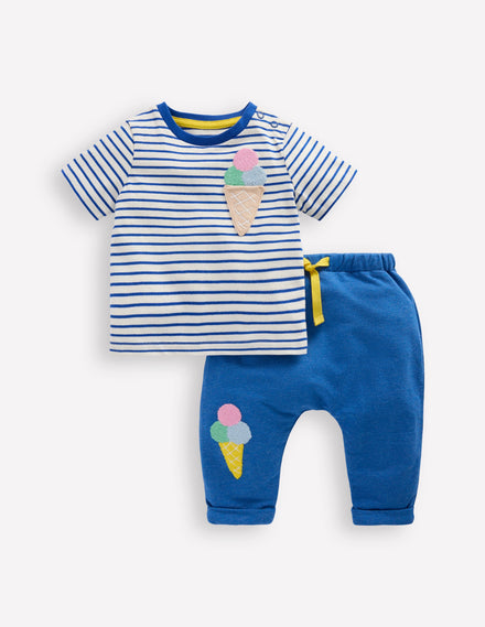 Bouclé Jersey Play Set-Soft Ivory and Bright Blue