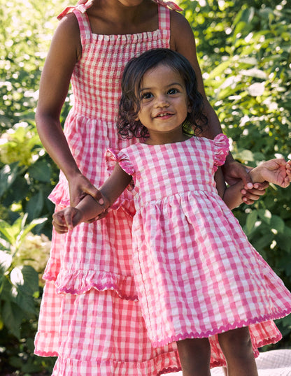 Woven Frill Dress-Pink and Ivory Gingham-1