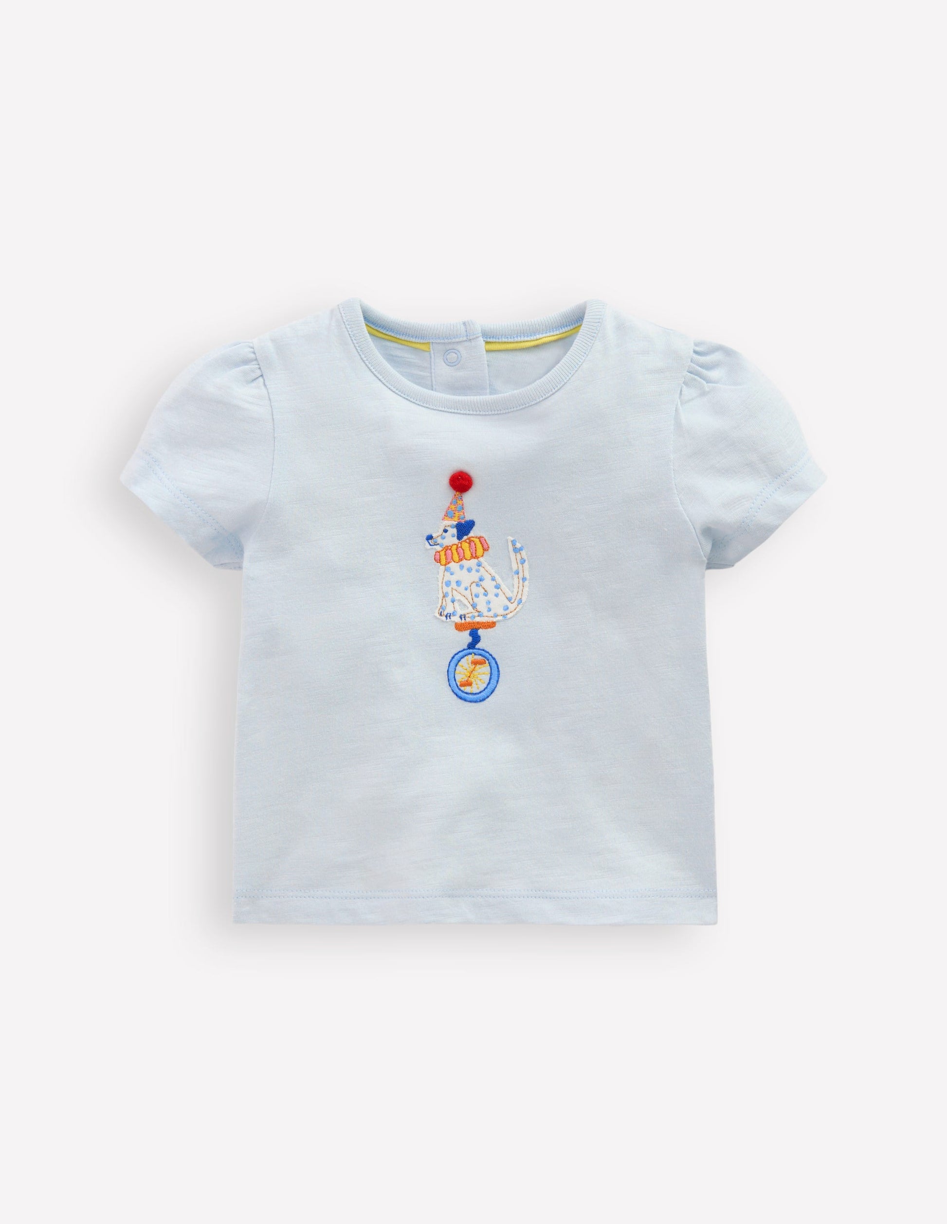 Girls Puff Sleeve Logo T-Shirt-Cloud Blue Dalmation Unicycle-1