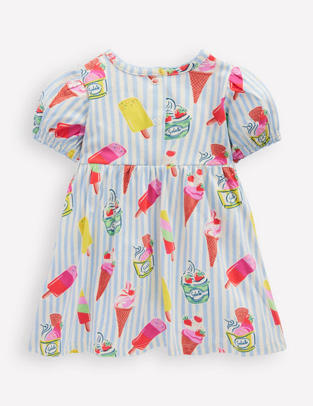 Shirred Jersey Dress-Blue Ice Creams