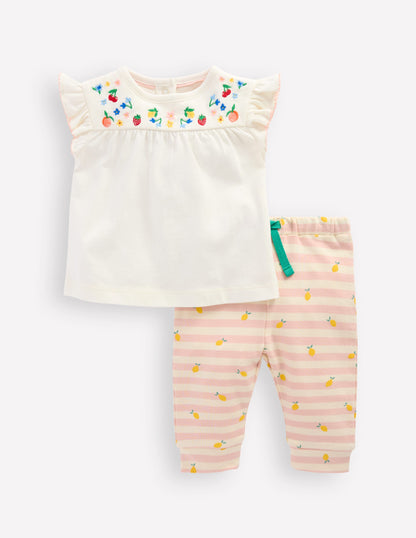 Embroidered Jersey Set-Soft Ivory Fruit