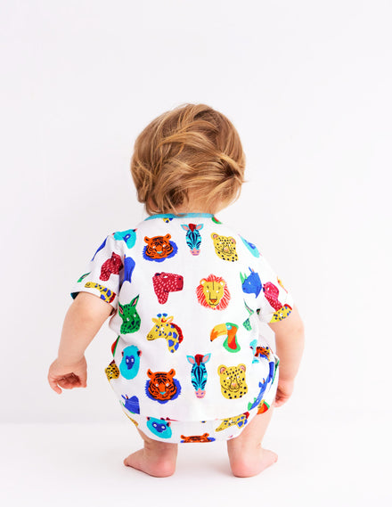 Short Sleeve Printed Play Set-Multi Jungle Faces