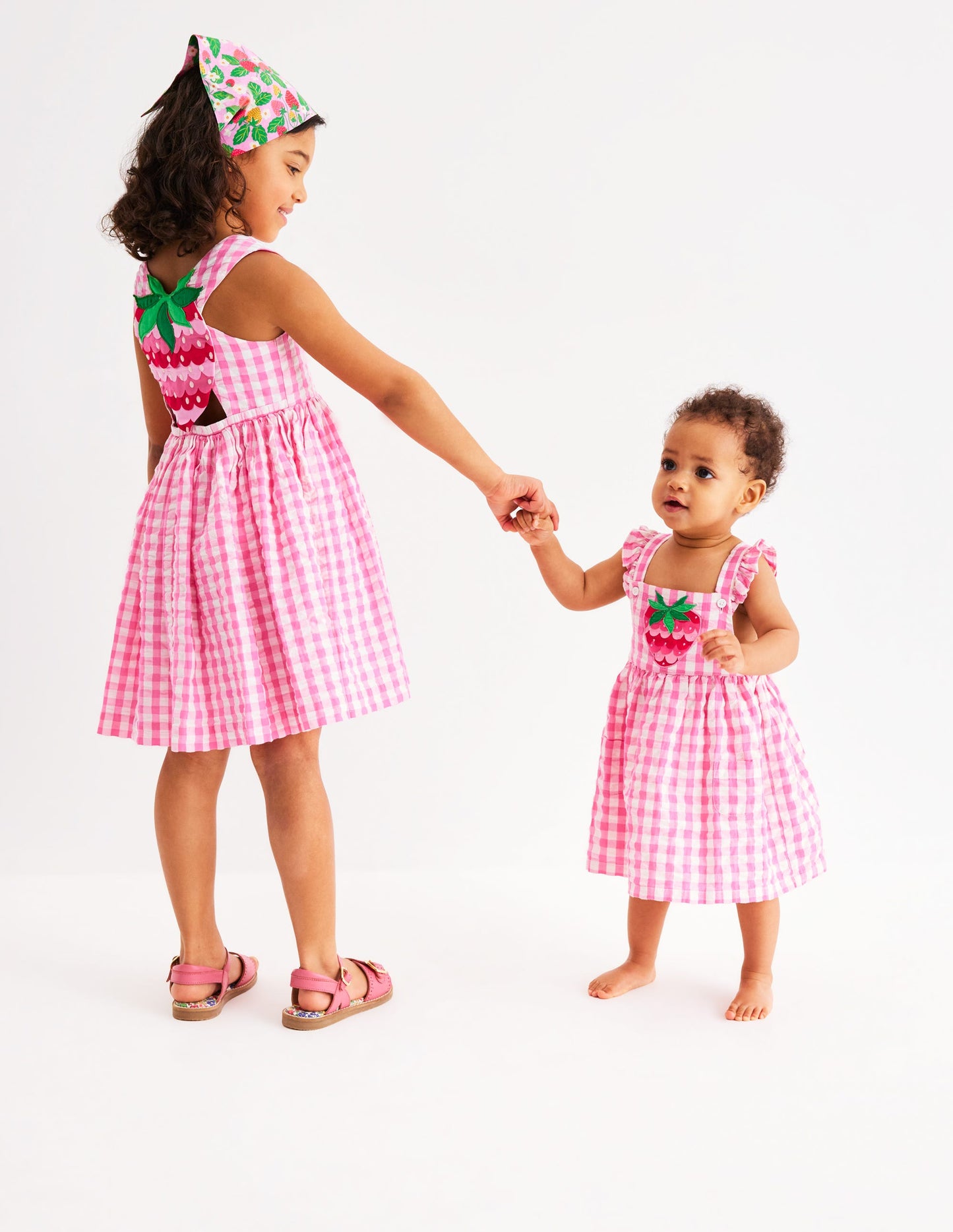 Smocked Play Set-Pink Rose Gingham Strawberries