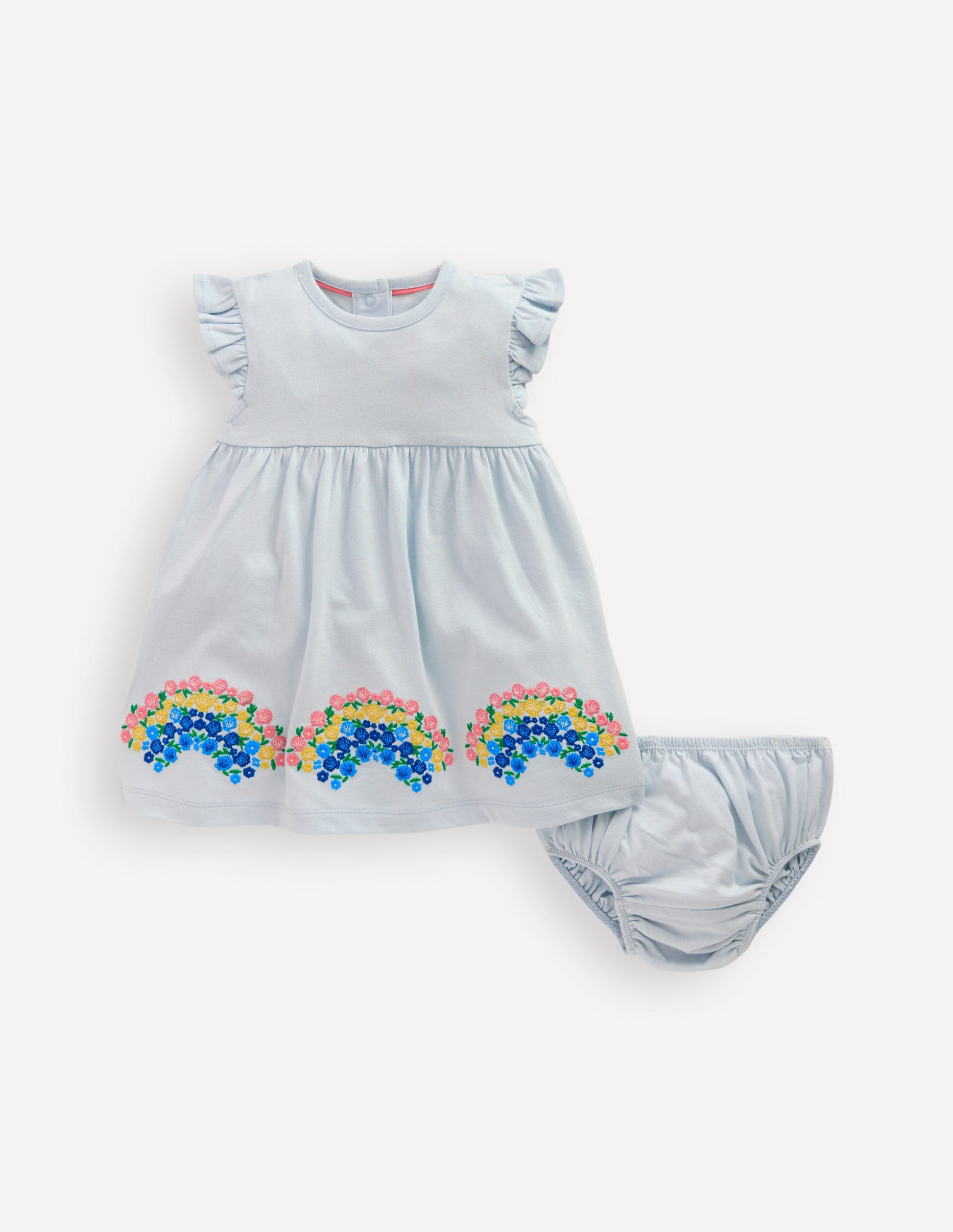 Logo Jersey Frill Sleeve Dress-Blue Rainbow-1