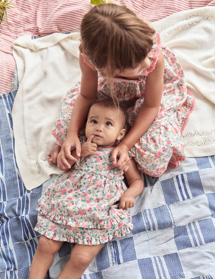 Frilly Pinny Dress-Chalk Pink Garden Ditsy