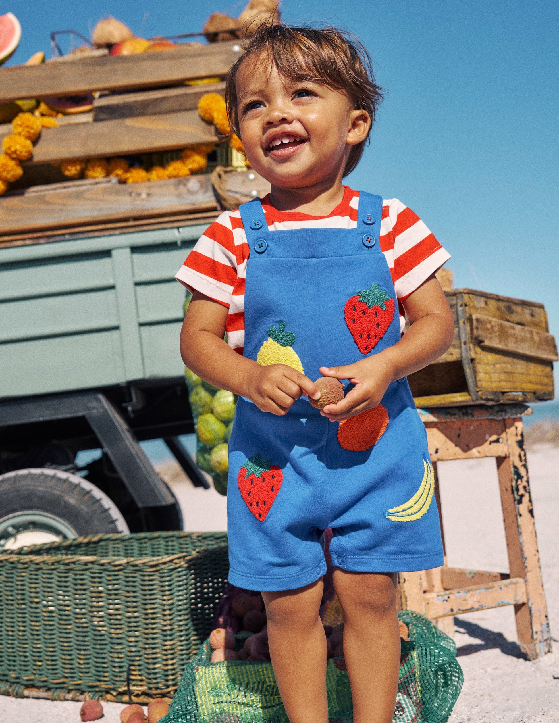 Boucle Jersey Dungaree Set-Navy Fruit-1
