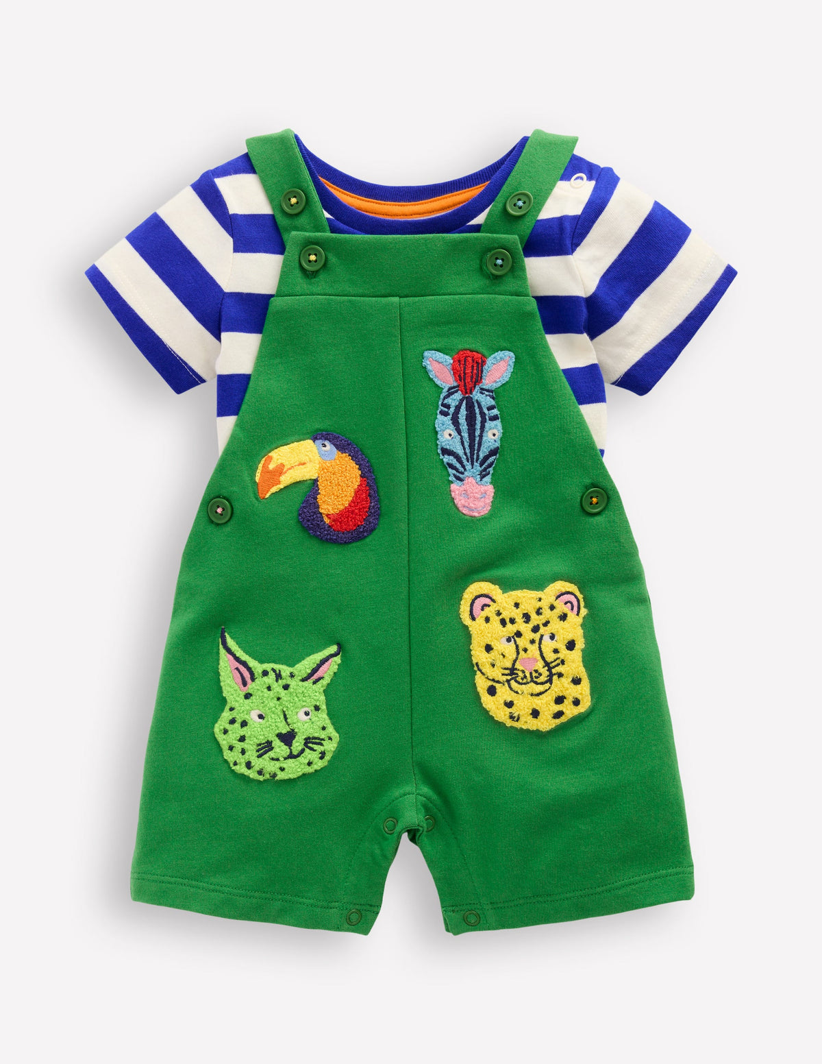 Boucle Jersey Dungaree Set-Green Jungle Animals - Image 4
