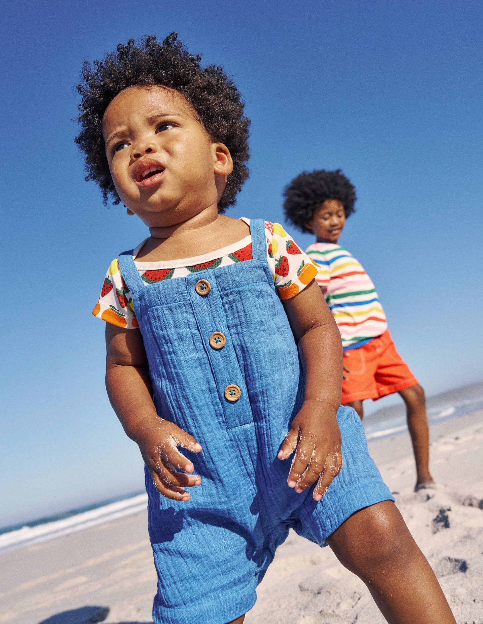 Double Cloth Dungaree Set-Peacock Plume Blue Fruit-1