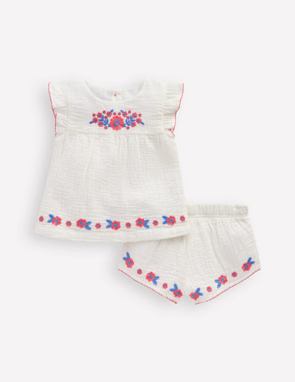Embroidered Woven Play Set-White Embroidered