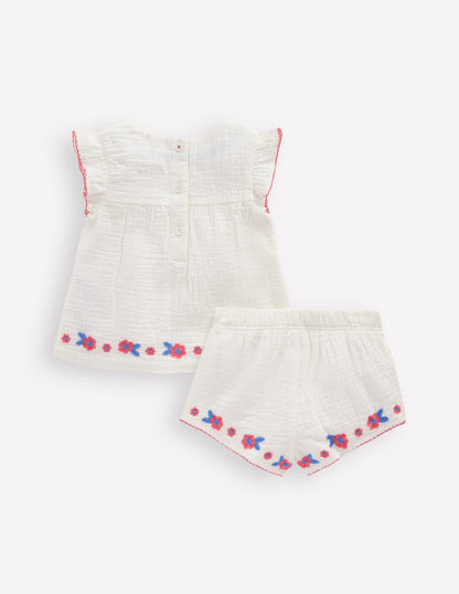 Embroidered Woven Play Set-White Embroidered