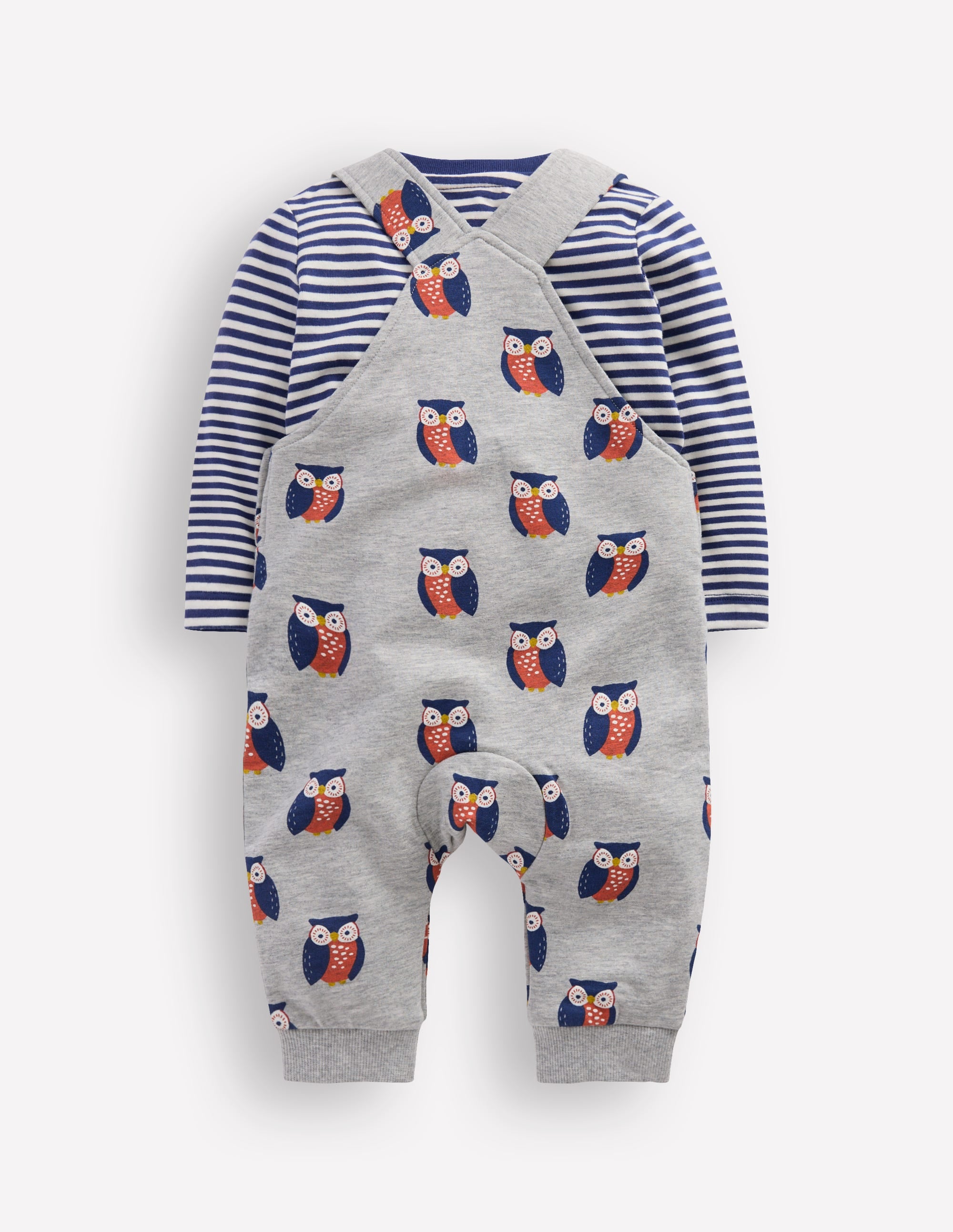 Jersey Dungarees Set-Grey Marl Owls - Image 2