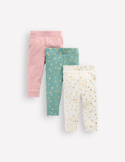 3-pack Pointelle Leggings-Multi Foil Stars-1