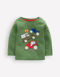 Long Sleeve Appliqué T-shirt-Green Lift The Flap Transport