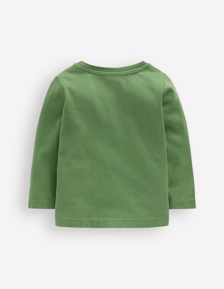 Long Sleeve Applique T-Shirt-Green Lift The Flap Transport