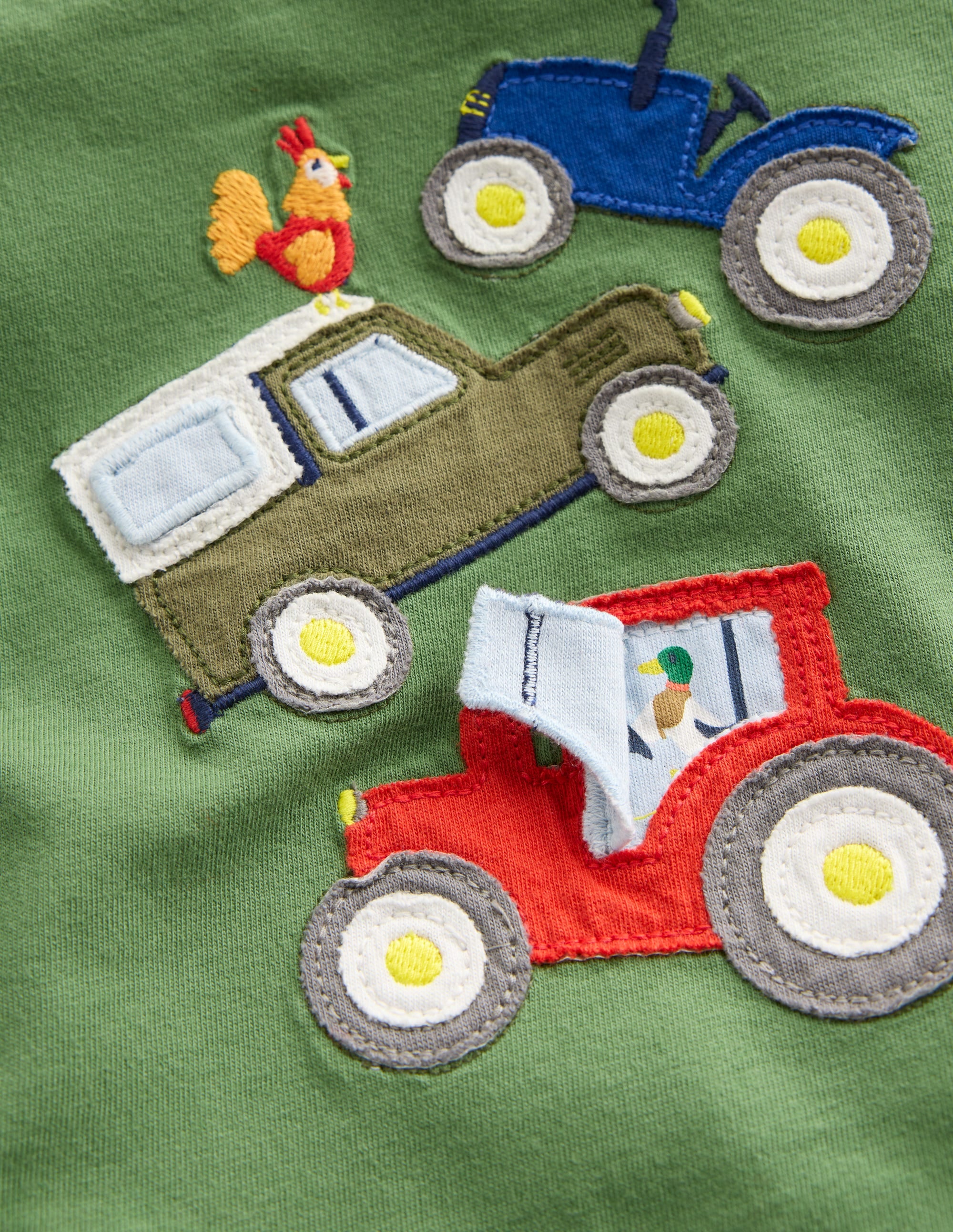 Long Sleeve Appliqué T-shirt-Green Lift The Flap Transport - Image 3