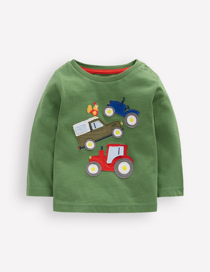 Long Sleeve Applique T-Shirt-Green Lift The Flap Transport