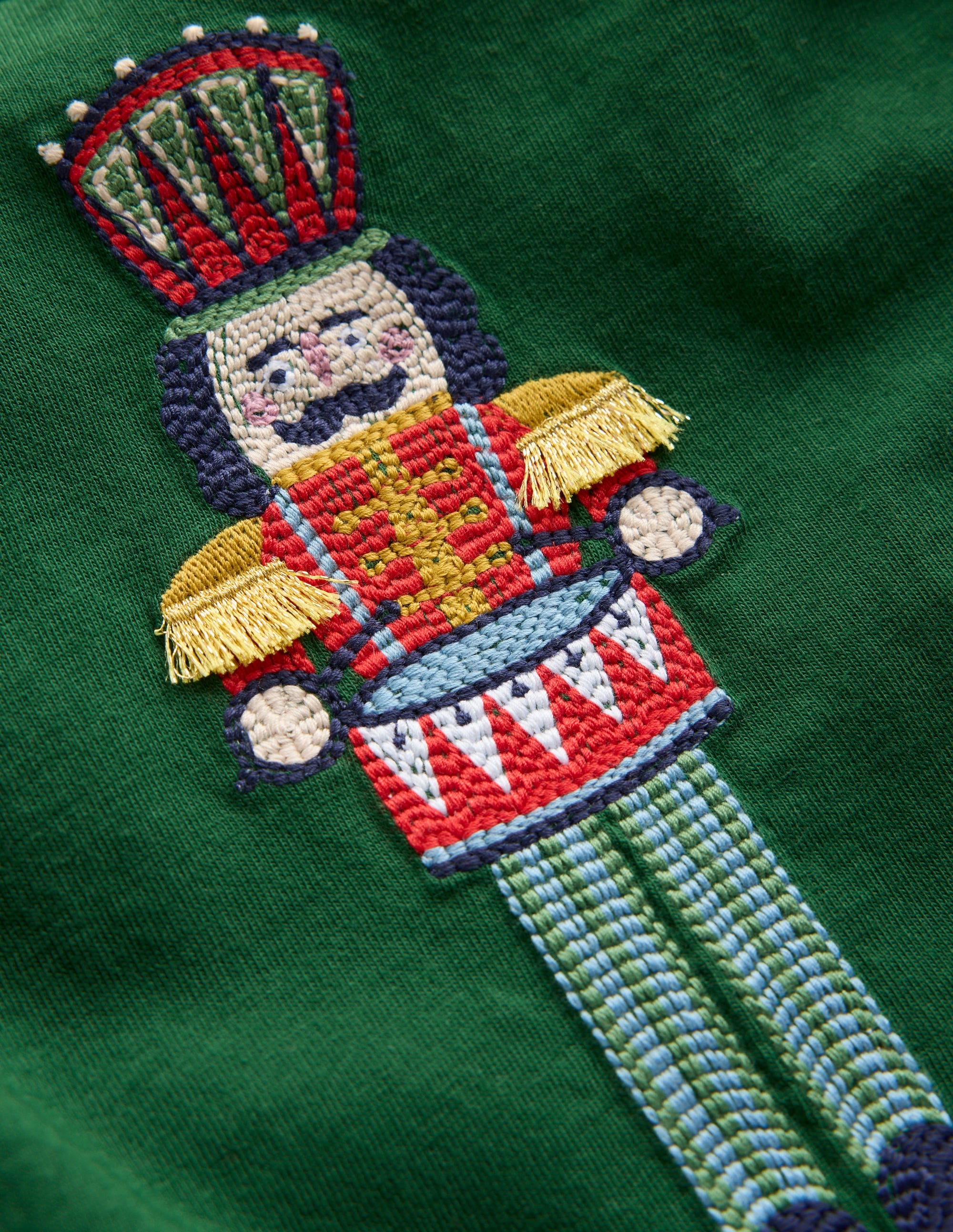 Long Sleeve Appliqué T-shirt-Pine Green Nutcracker - Image 3