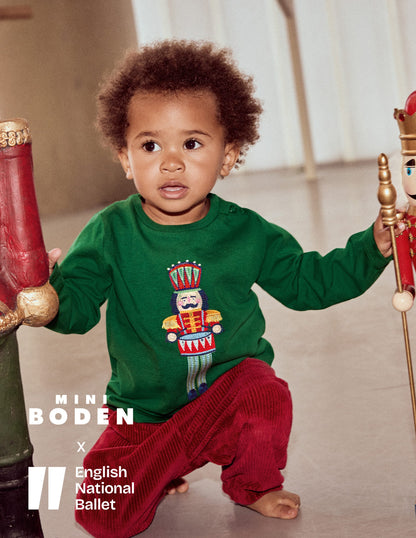 Long Sleeve Applique T-Shirt-Pine Green Nutcracker-1