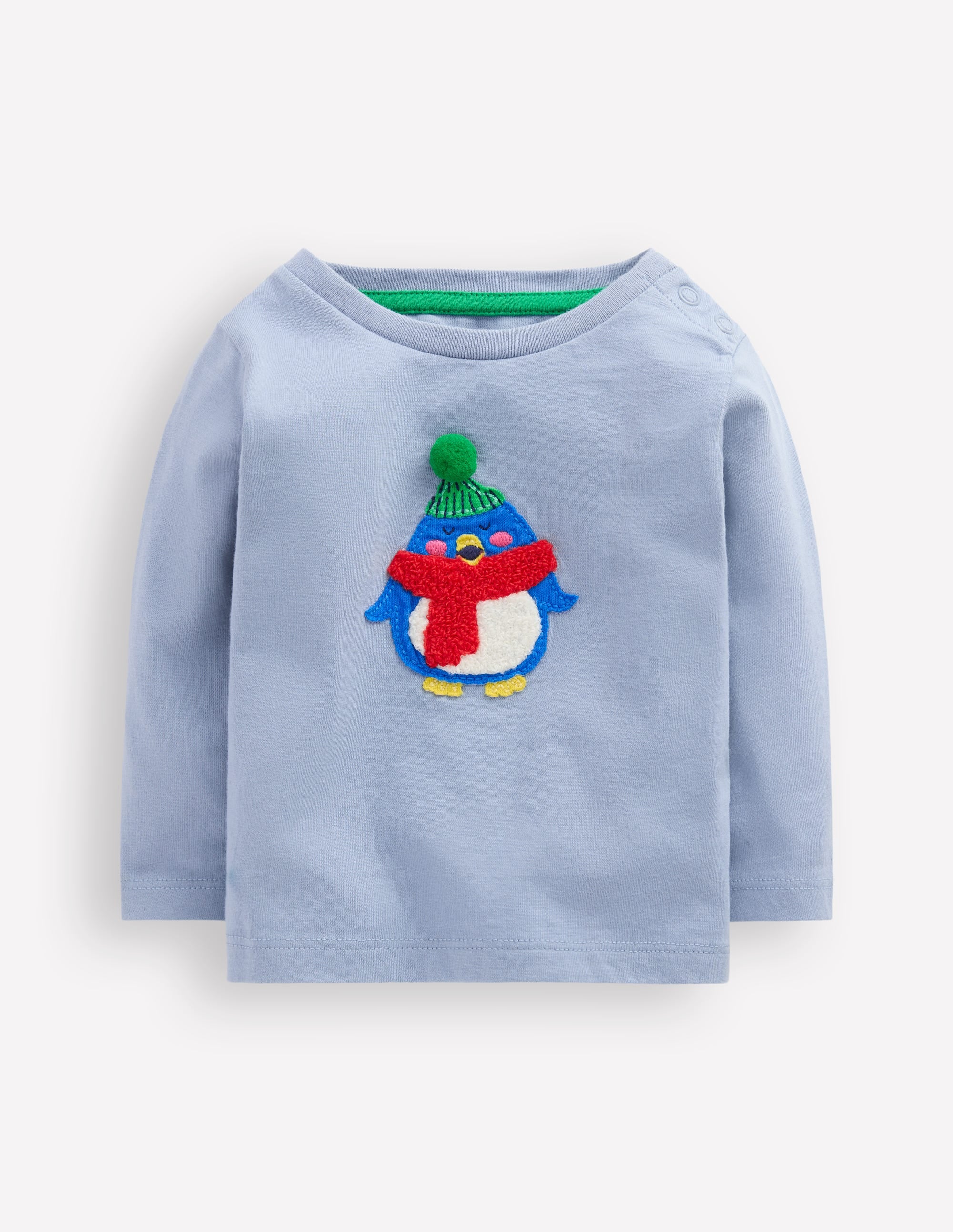 Long Sleeve Appliqué T-shirt-Light Blue Penguin - Image 1