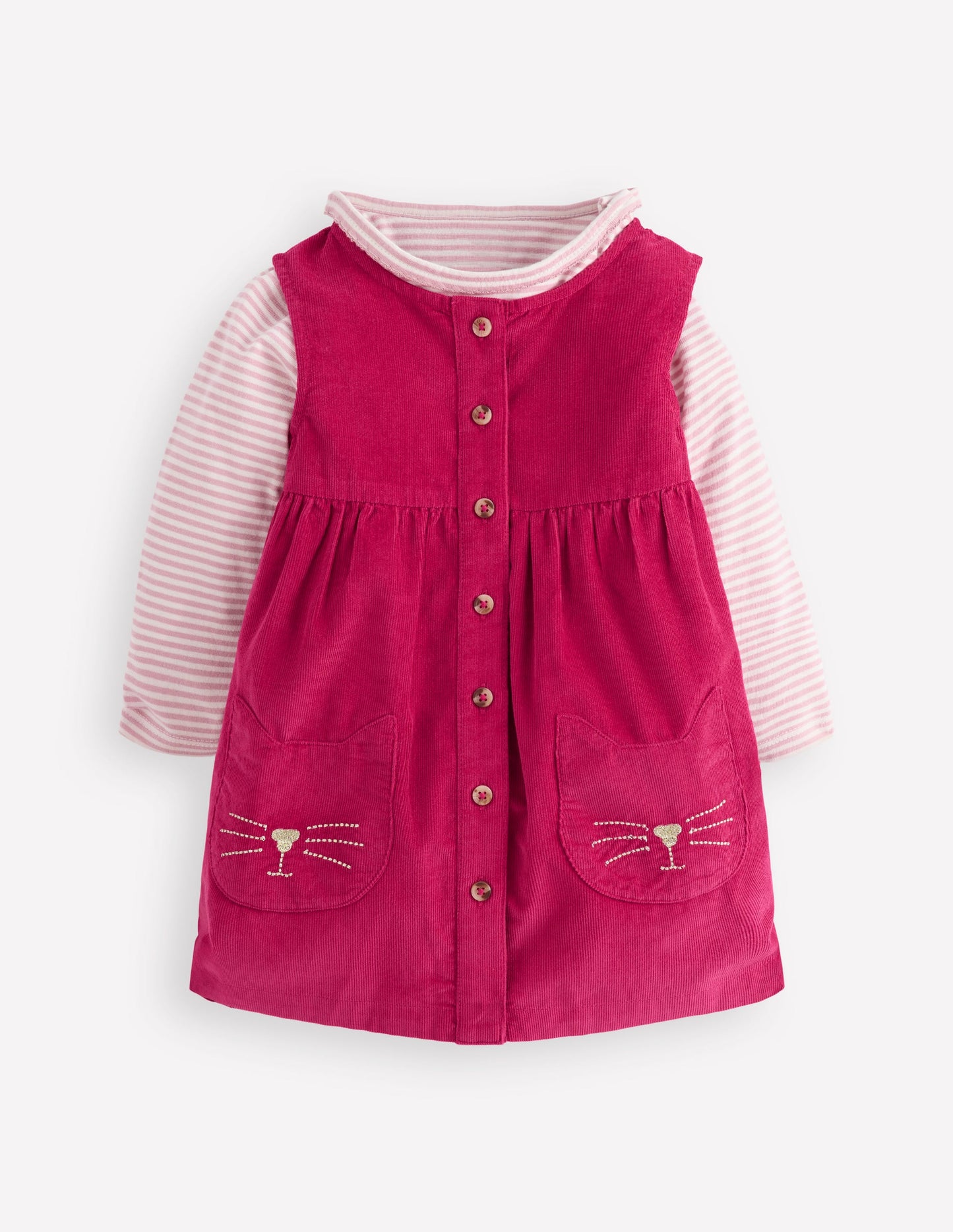 Woven Pinny Dress Set-Bright Cherry Kittens