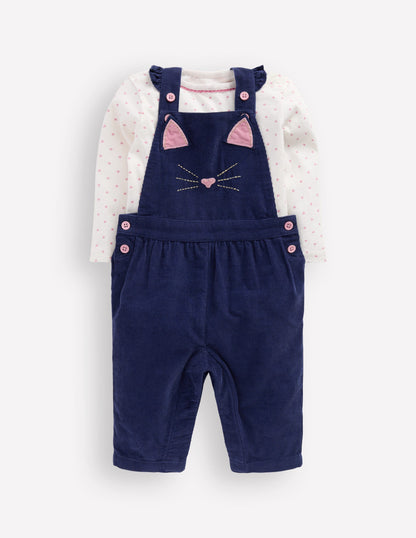Woven Dungaree Set-Navy Cat-2