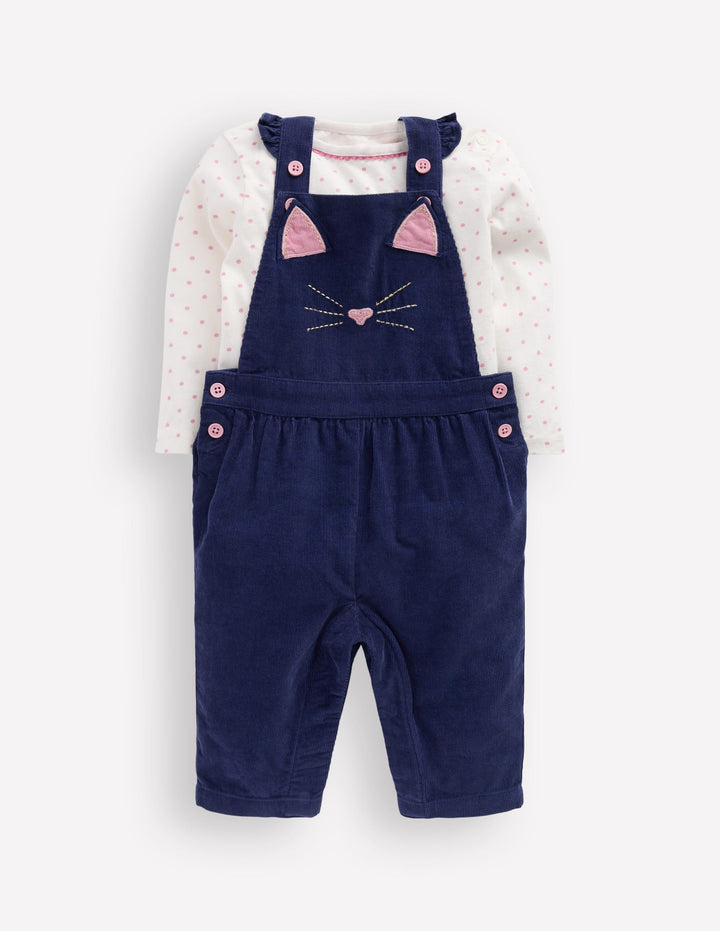 Woven Dungaree Set-Navy Cat