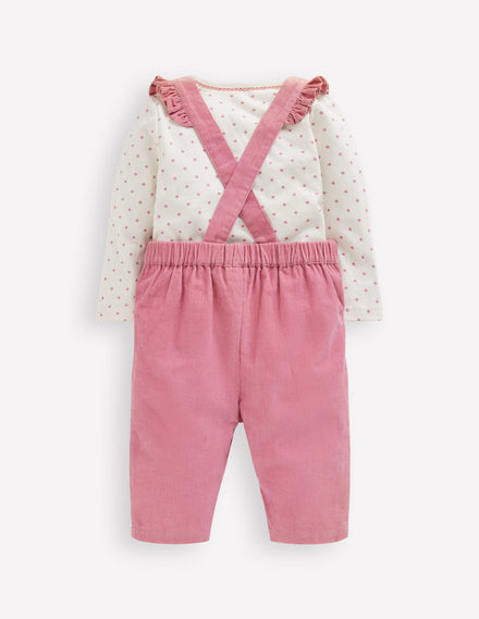 Woven Dungaree Set-Pink Haze Floral Embroidery