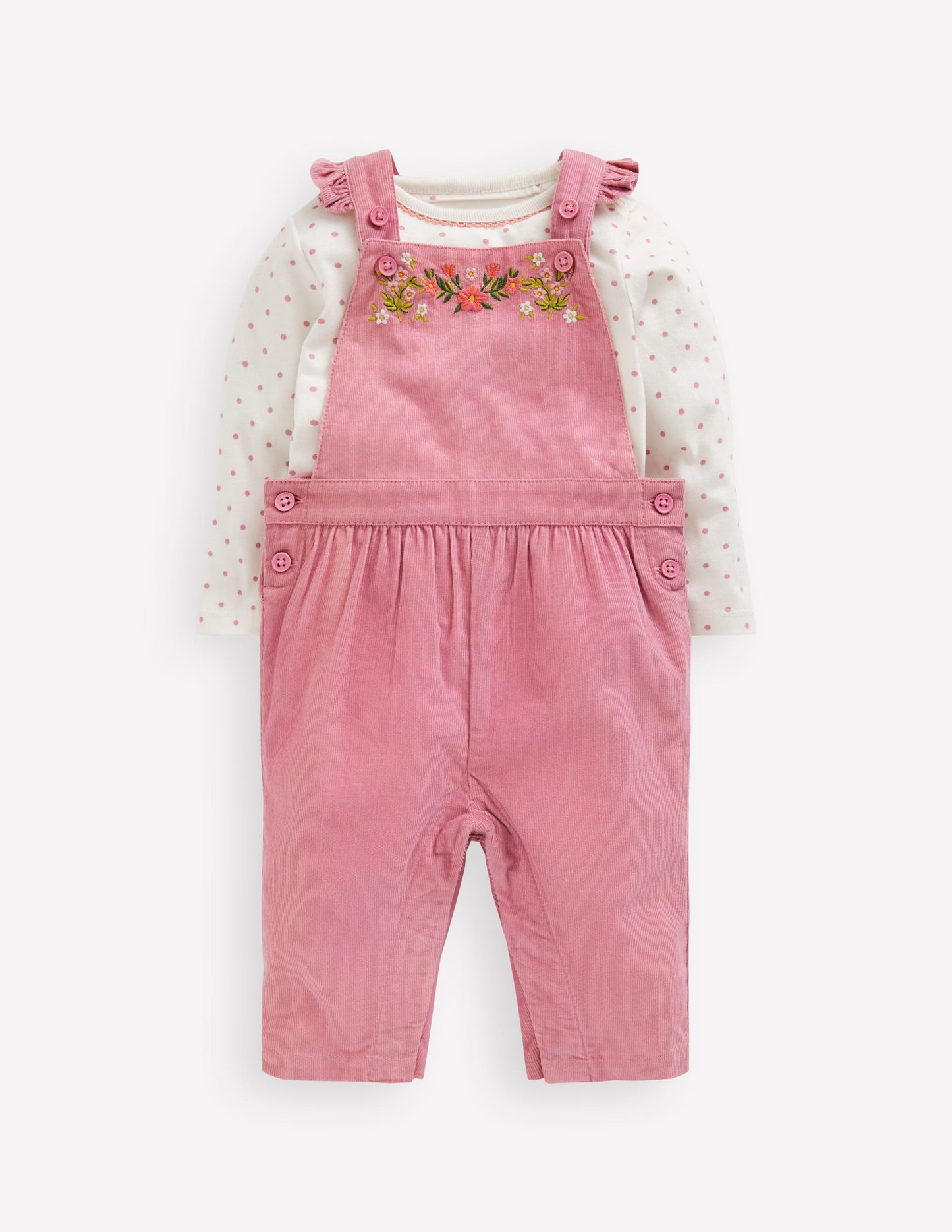 Woven Dungaree Set-Pink Haze Floral Embroidery