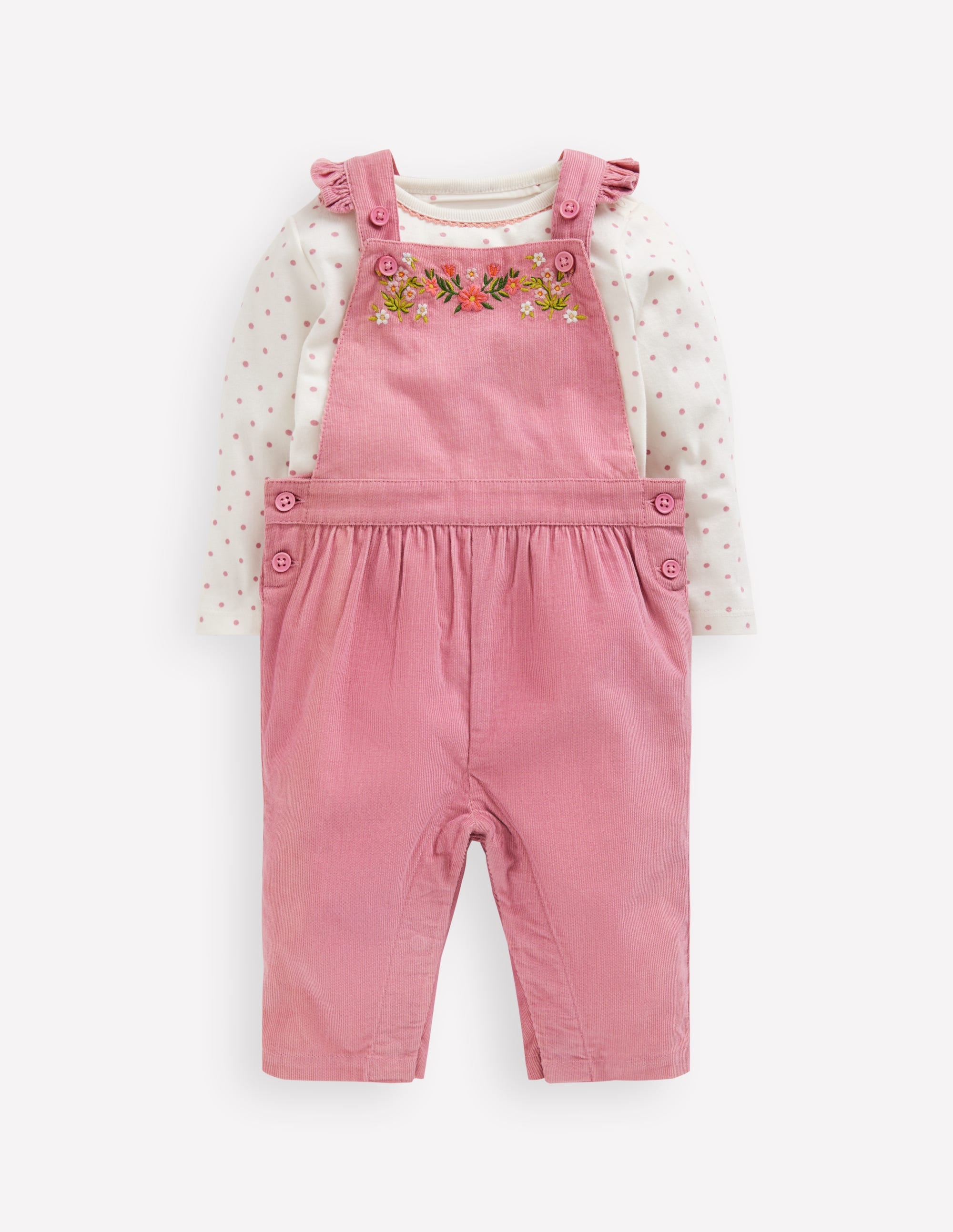 Woven Dungaree Set-Pink Haze Floral Embroidery - Image 1