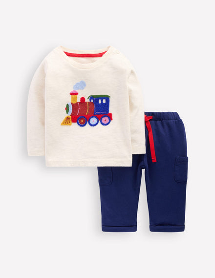Appliqué Jersey Play Set-Oatmeal Marl Train