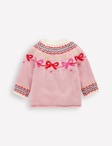 Edie Fair Isle Cardigan-Vintage Pink Bows