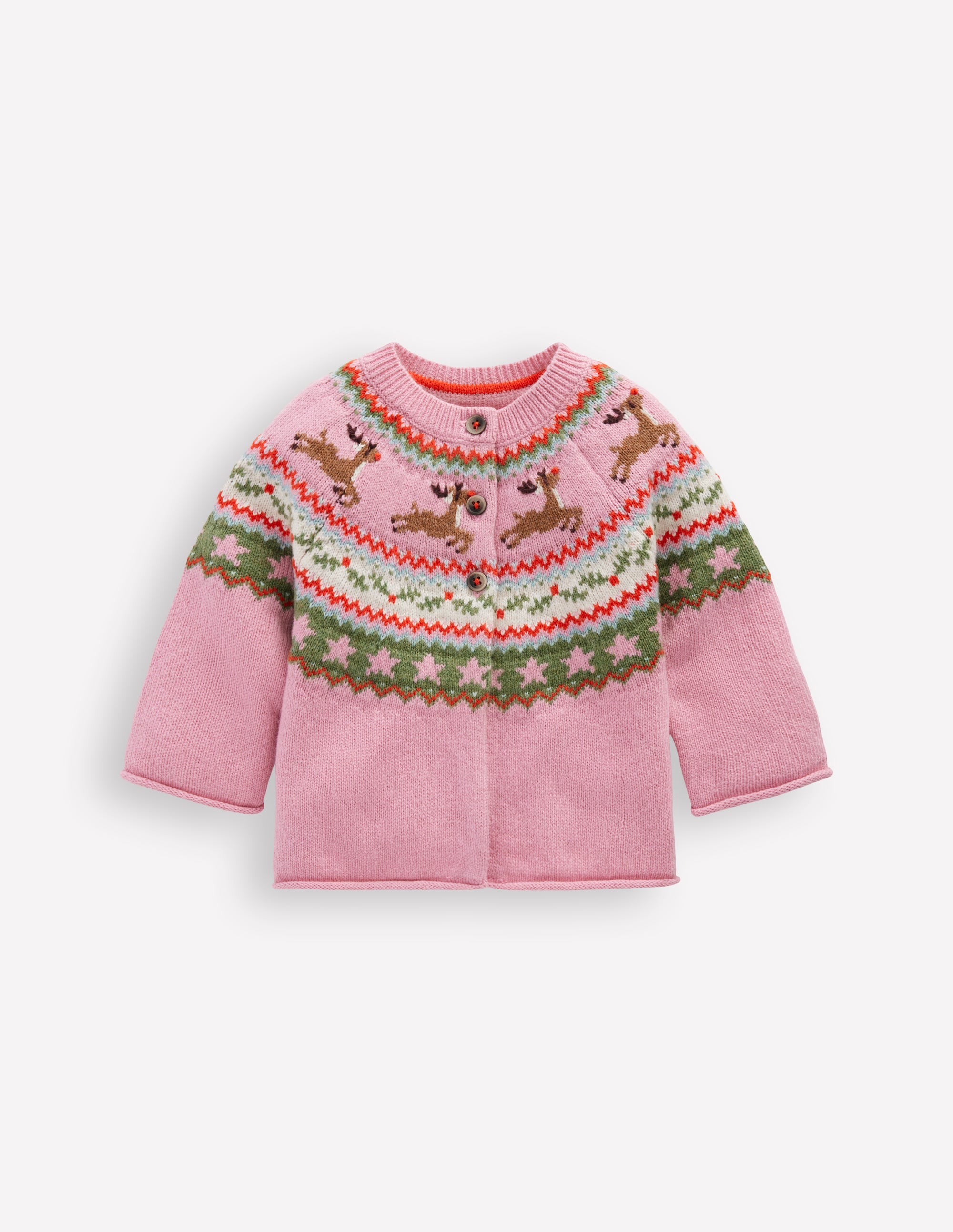 Edie Fair Isle Cardigan-Pink Festive Reindeer - Image 1