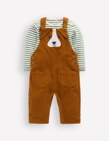 Cord Dungaree Set-Brown Dog