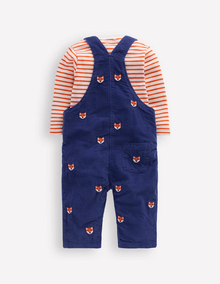 Cord Dungaree Set-Navy Fox Embroidery