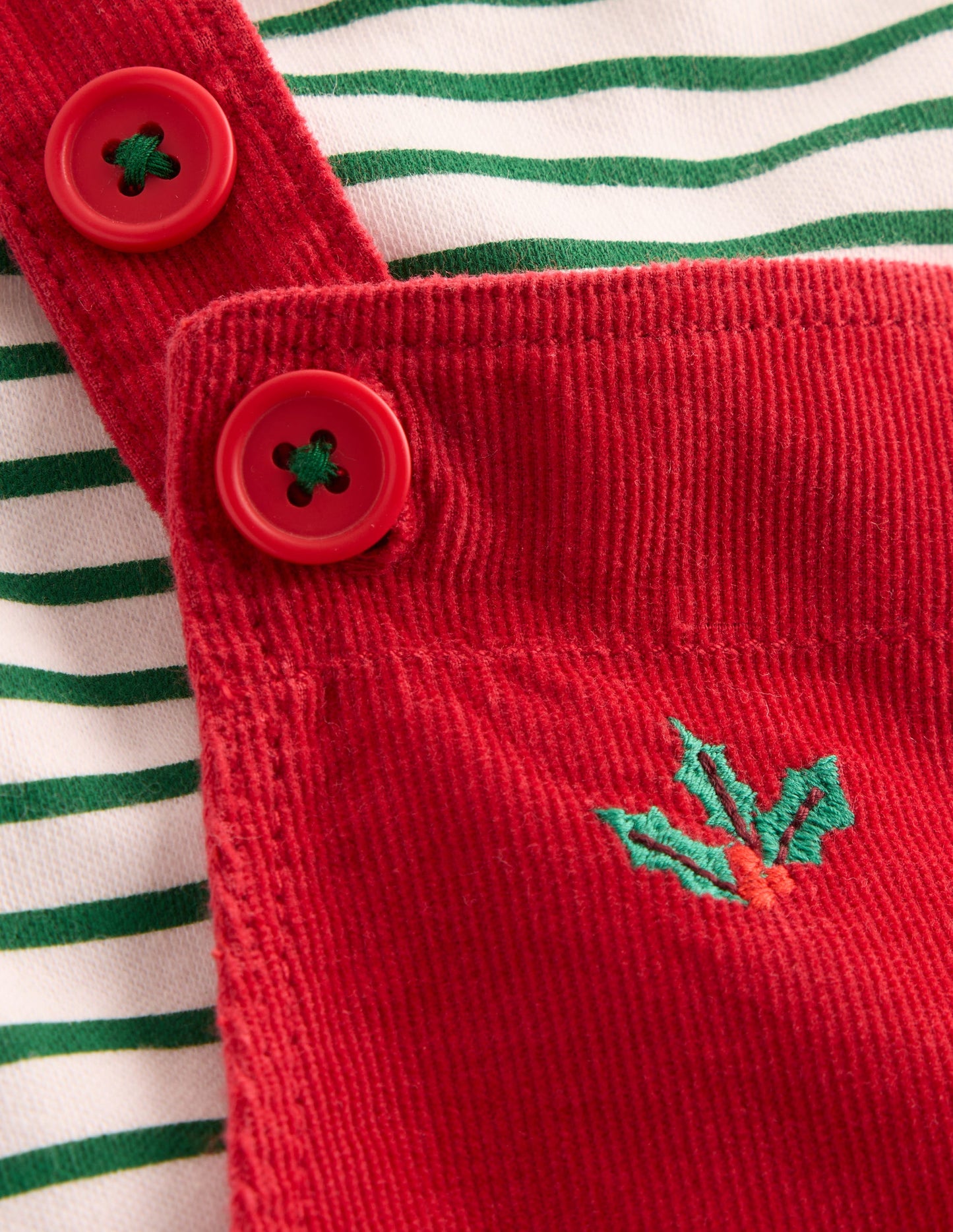 Cord Dungaree Set-Red Christmas Embroidery